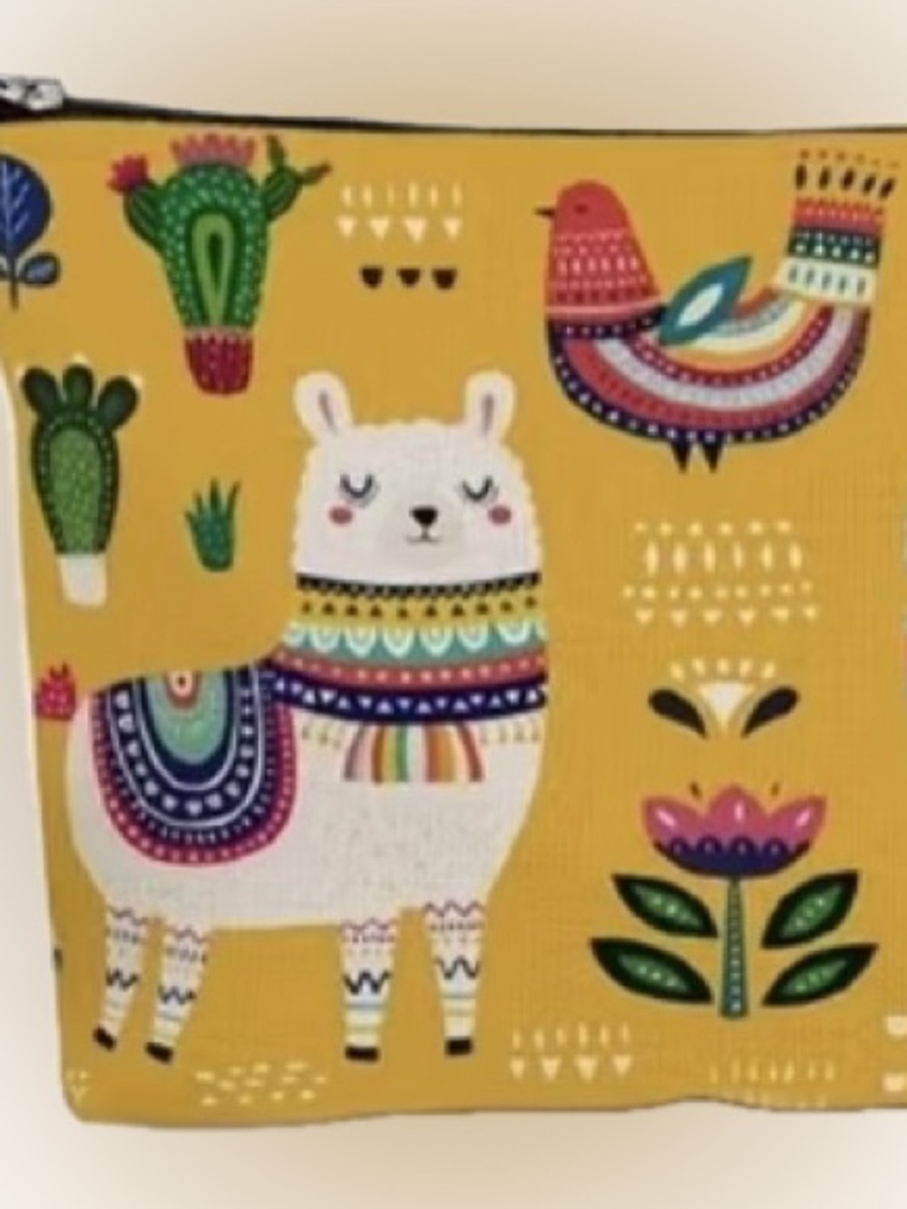 *Buy Now* Llama Print Zipper Cosmetic Bag - Mustard Yellow - Picture 2 of 3